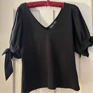 Anthropologie Black V-Neck Puff Sleeve Blouse